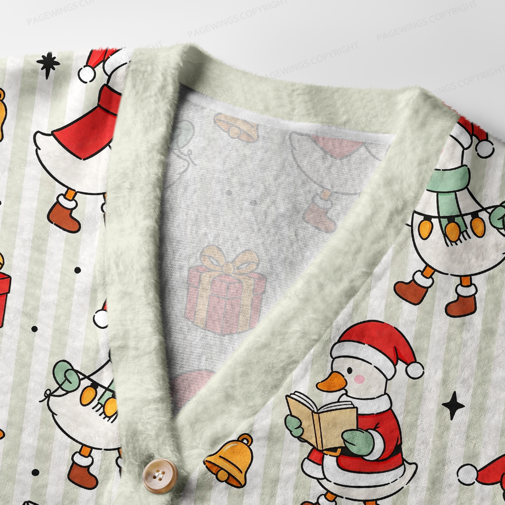 Pagewings Christmas Book Goose Light Knit Unisex Cardigan Sweaters