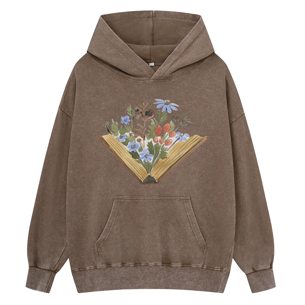 Pagewings Wildflowers Book Unisex Washed Hoodie
