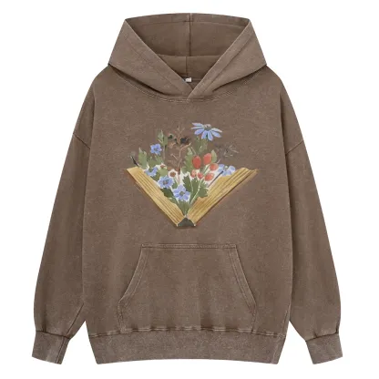 Pagewings Wildflowers Book Unisex Washed Hoodie