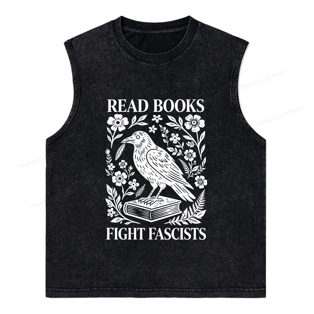 Pagewings Read Books Fight Fascists Unisex Washed Tank Top