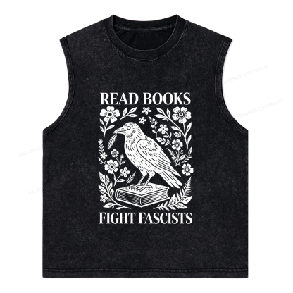 Pagewings Read Books Fight Fascists Unisex Washed Tank Top