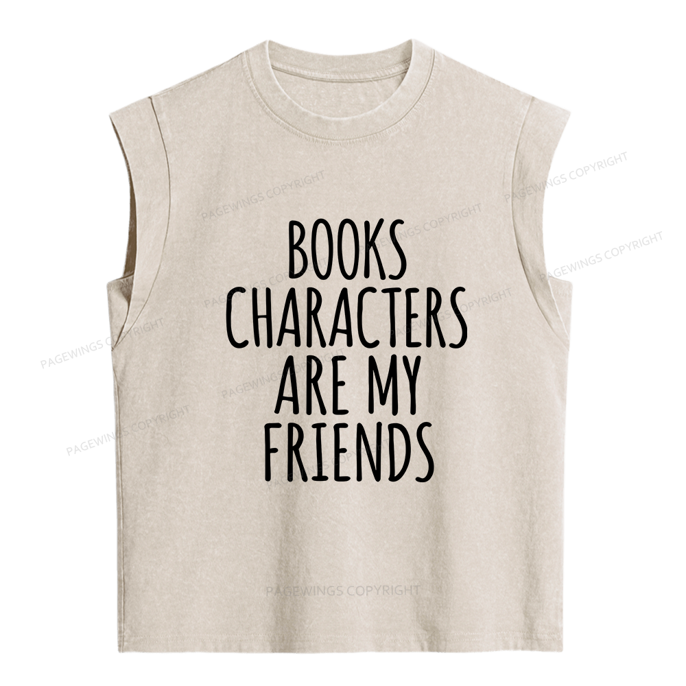 Pagewings Books Characters Are My Friends Women's Washed Tank Top