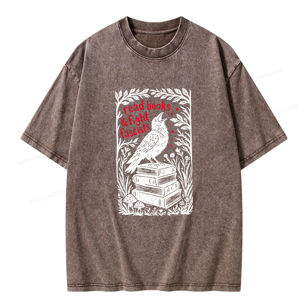 Pagewings Read Books Fight Fascists Unisex Washed T-shirt