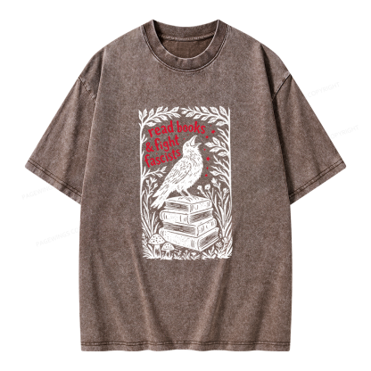 Pagewings Read Books Fight Fascists Unisex Washed T-shirt