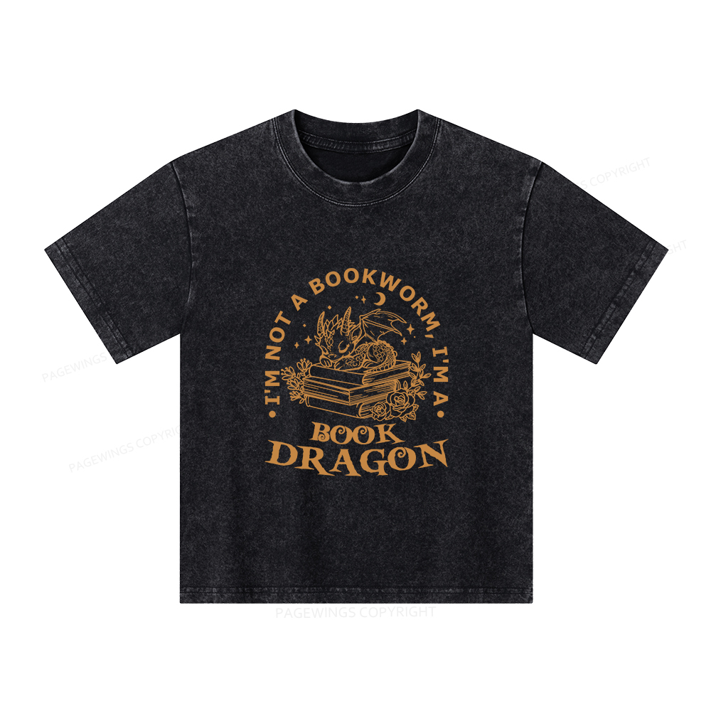 Pagewings I’m Not A Bookworm I’m A Book Dragon Unisex Kids Washed T-shirt