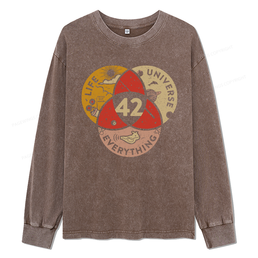 Pagewings 42 The Answer To Life The Universe And Everything Unisex Washed Long Sleeve T-shirt