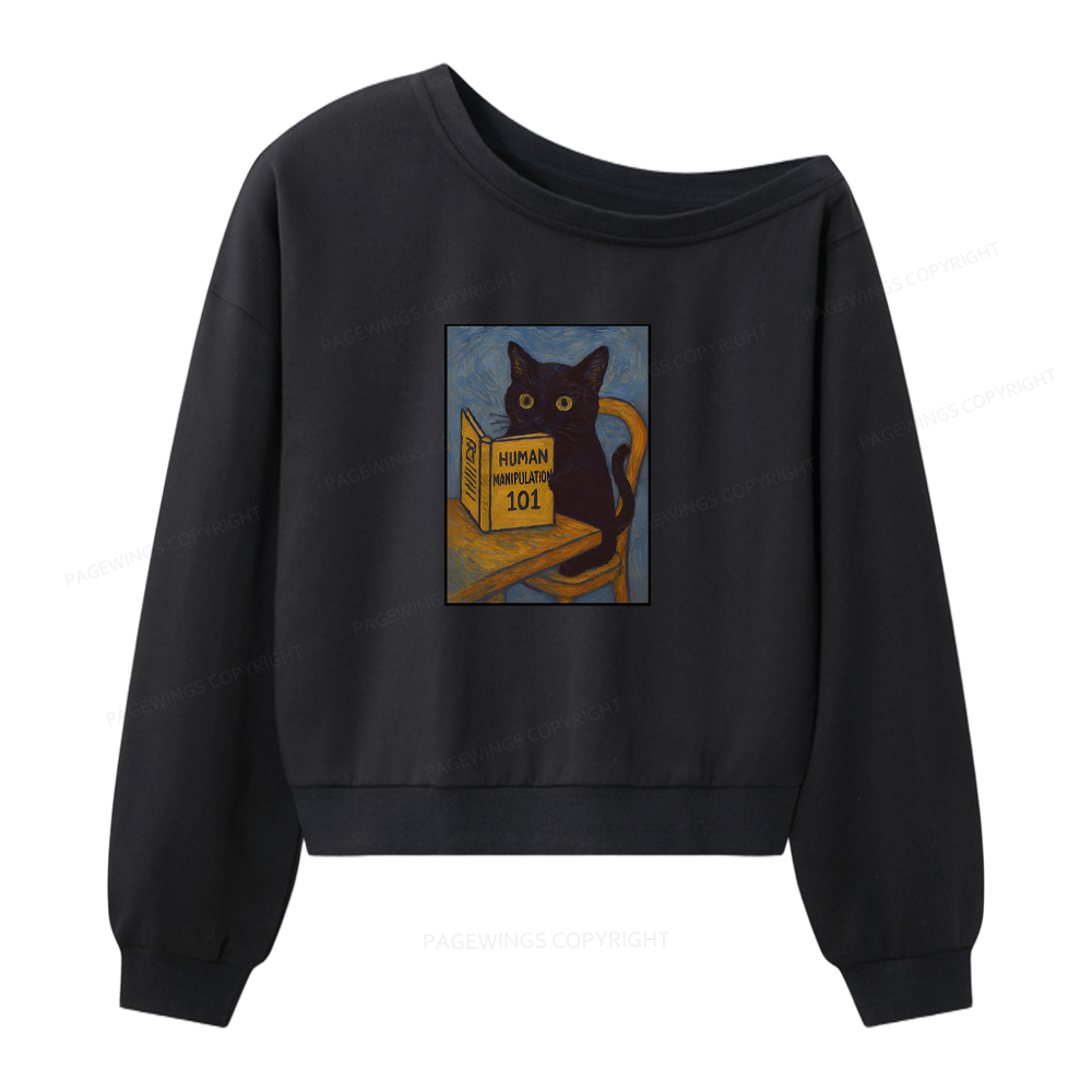 Pagewings Funny Cat Women Off Shoulder Sweatshirt