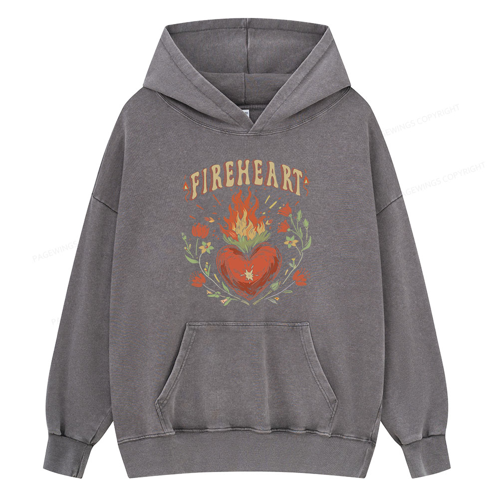 Pagewing Vintage Fire-heart Unisex Washed Hoodie