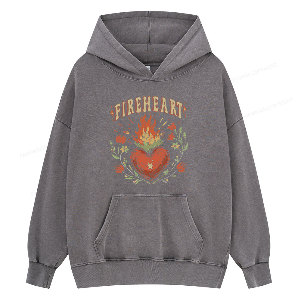 Pagewing Vintage Fire-heart Unisex Washed Hoodie