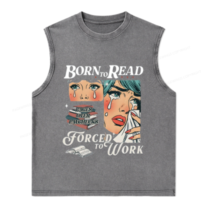 Pagewings Born To Read Bookish Unisex Washed Tank Top