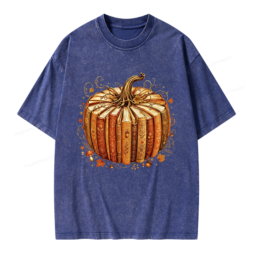 Pagewings Fall Book Pumpkin Unisex Washed T-shirt