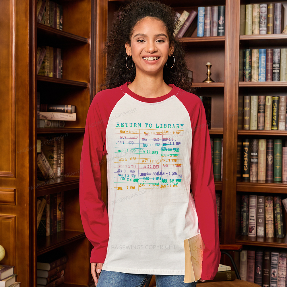 Pagewings Vintage Library Rainbow Long Sleeve Raglan T-shirt