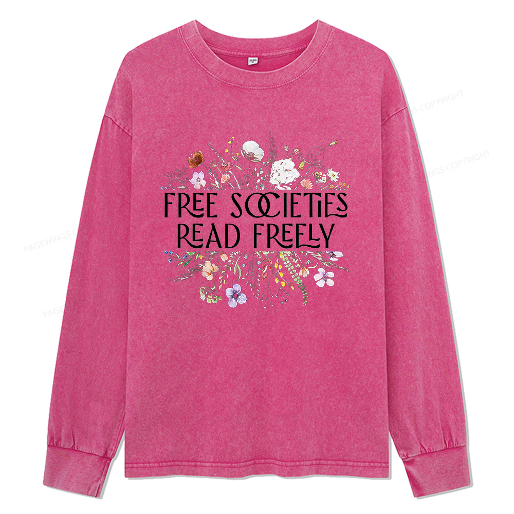 Pagewings Free Societies Read Freely Unisex Washed Long Sleeve T-shirt