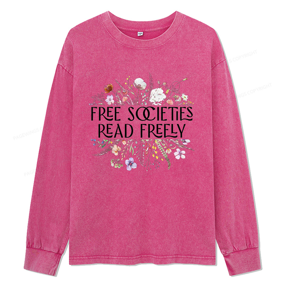 Pagewings Free Societies Read Freely Unisex Washed Long Sleeve T-shirt