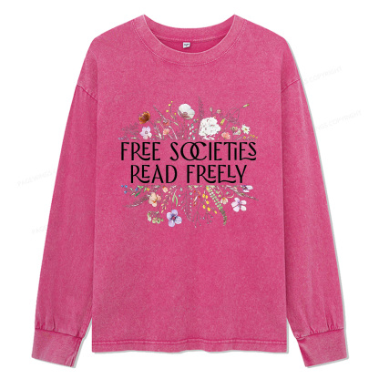 Pagewings Free Societies Read Freely Unisex Washed Long Sleeve T-shirt