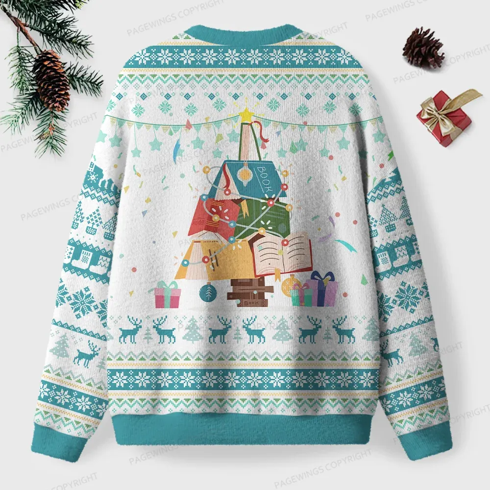Pagewings Christmas Book Tree Unisex Ugly Knit Sweatshirt