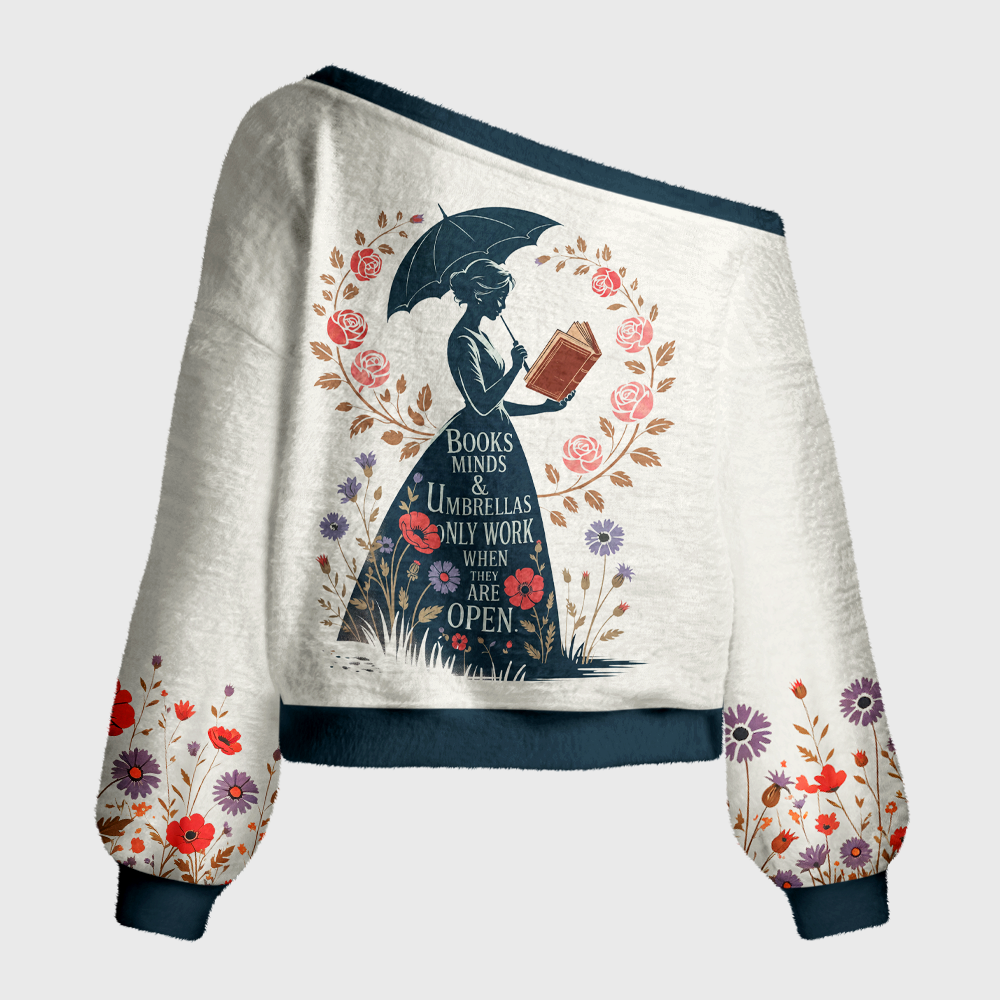 Pagewings Books Minds Off Shoulder Ugly Knit Sweater