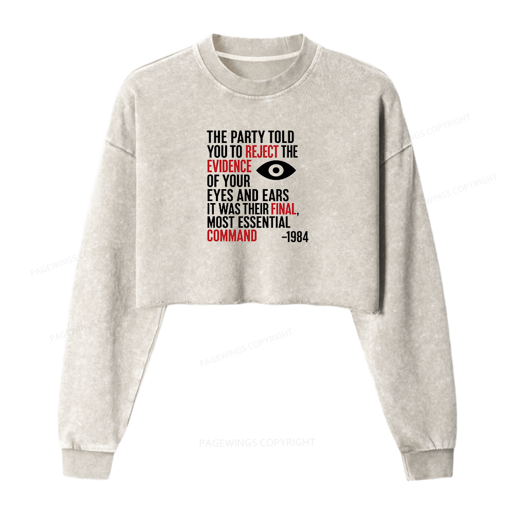 Pagewings Dystopia Quote Washed Crop Sweatshirt
