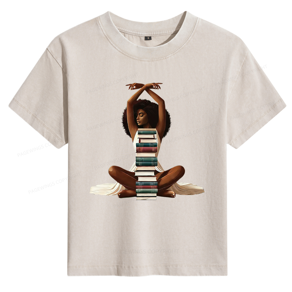 Pagewings Black Girl Reading Women's Washed T-shirt
