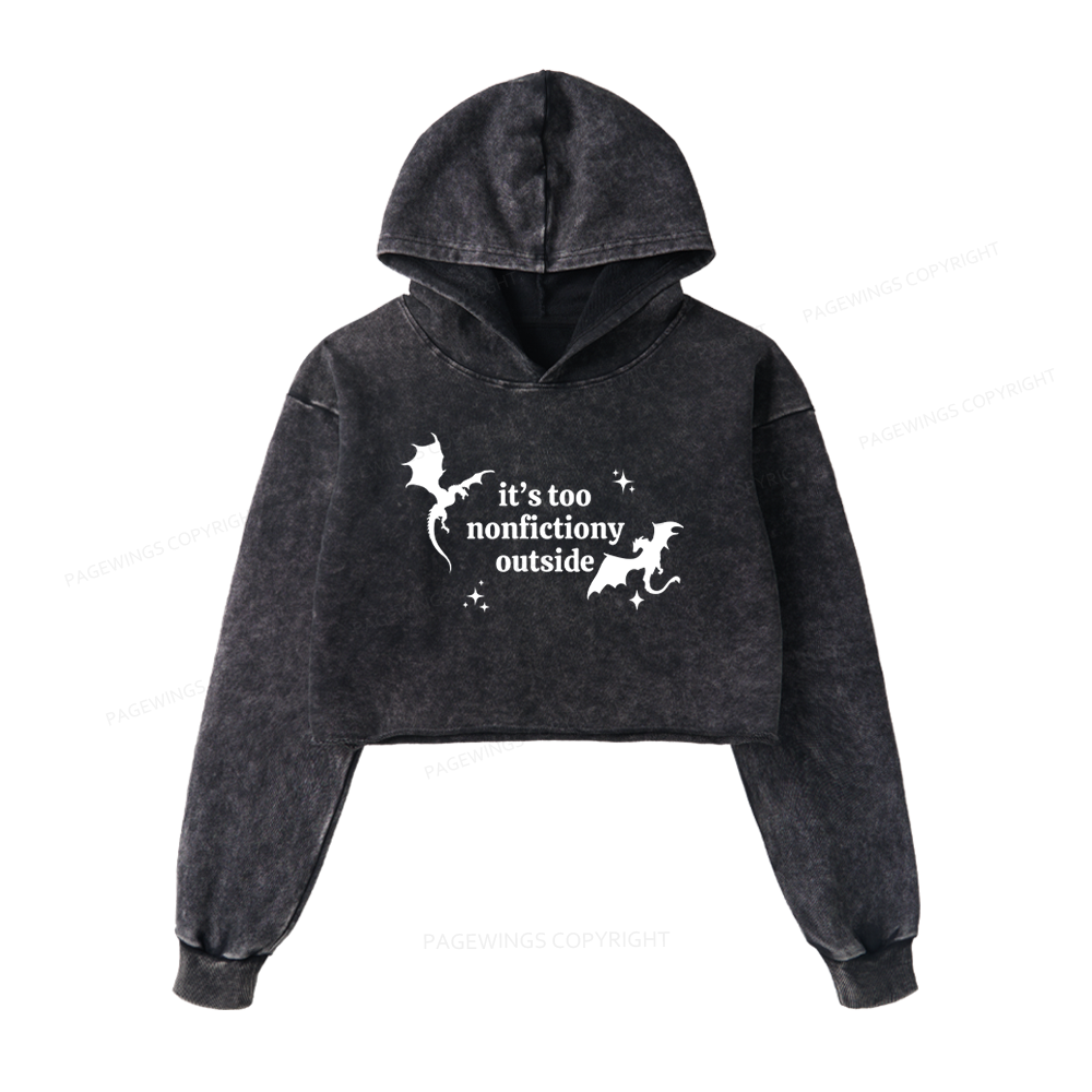Pagewings It’s Too Nonfictiony Outside Washed Crop Hoodie