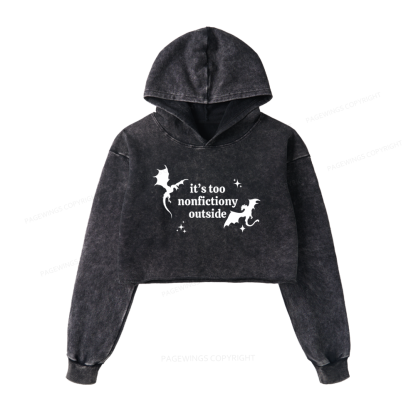 Pagewings It’s Too Nonfictiony Outside Washed Crop Hoodie