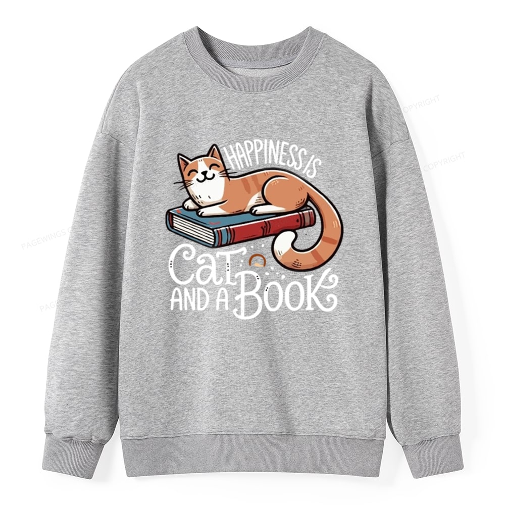 Pagewings Happiness Is A Cat And A Book Unisex Classic Sweatshirt