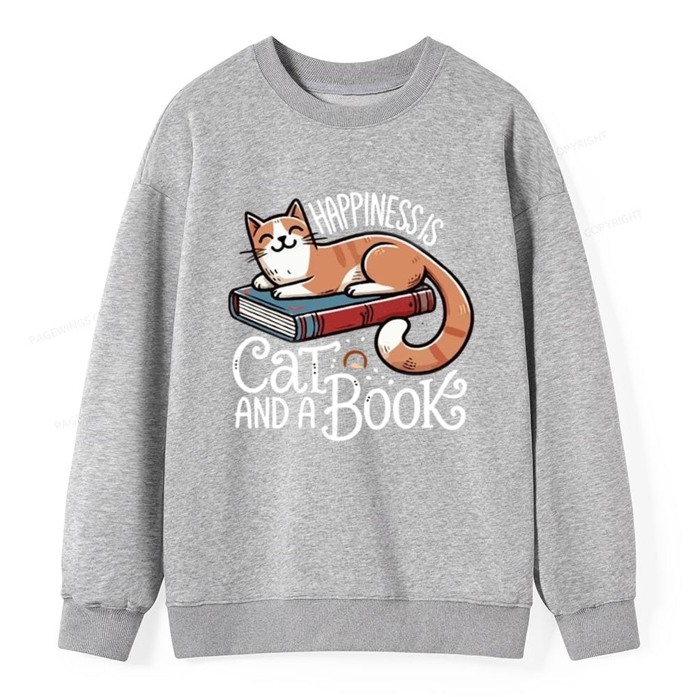 Pagewings Happiness Is A Cat And A Book Unisex Classic Sweatshirt