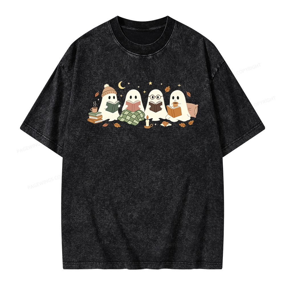 Pagewings Ghost Reading Club Unisex Washed T-shirt
