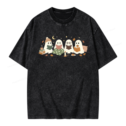 Pagewings Ghost Reading Club Unisex Washed T-shirt