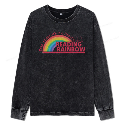 Pagewings Reading Rainbow Unisex Washed Long Sleeve T-shirt