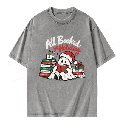 Pagewings Christmas Ghost Reading Books Unisex Washed T-shirt