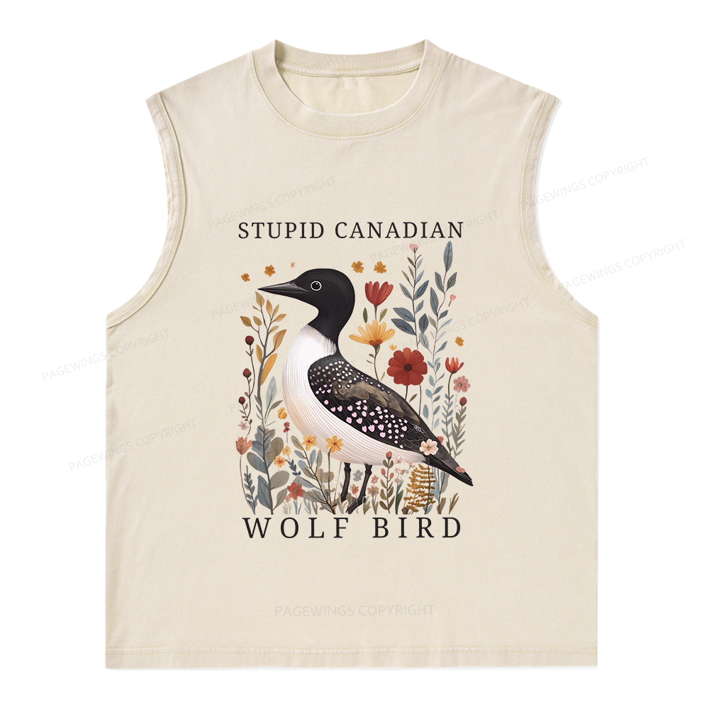 Pagewings Stupid Canadian Wolf Bird Unisex Washed Tank Top