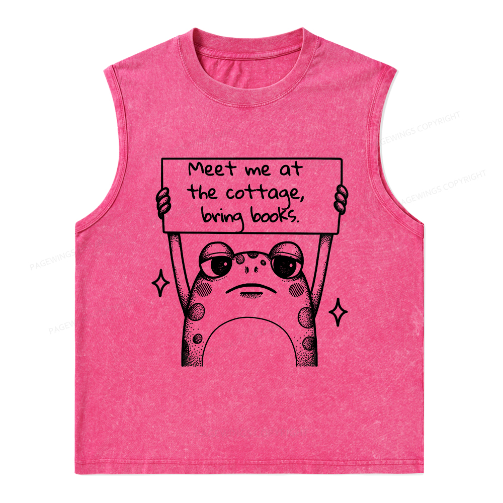Pagewings Meet Me At The Cottage Bring Books Unisex Washed Tank Top
