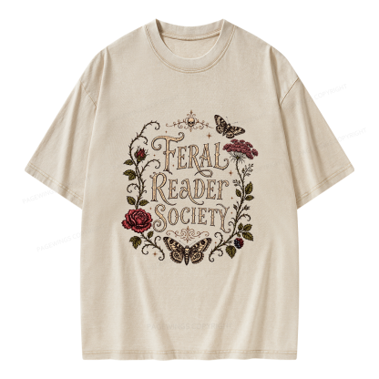Pagewings Feral Reader Society Unisex Washed T-shirt