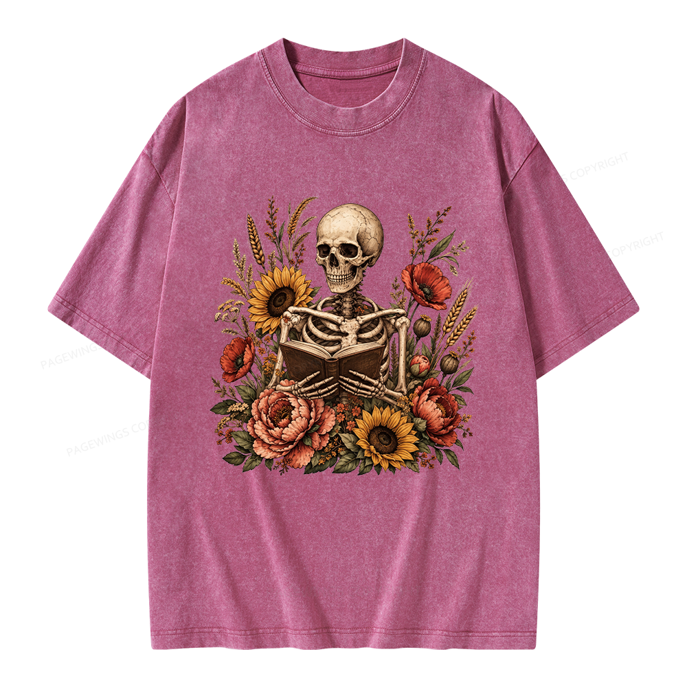 Pagewings Floral Skeleton Unisex Washed T-shirt