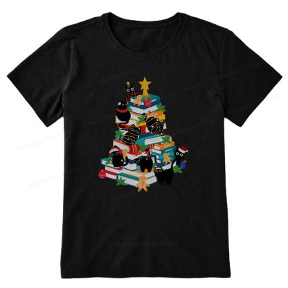 Pagewings Cute Cats Books Christmas Tree Unisex Classic T-shirt