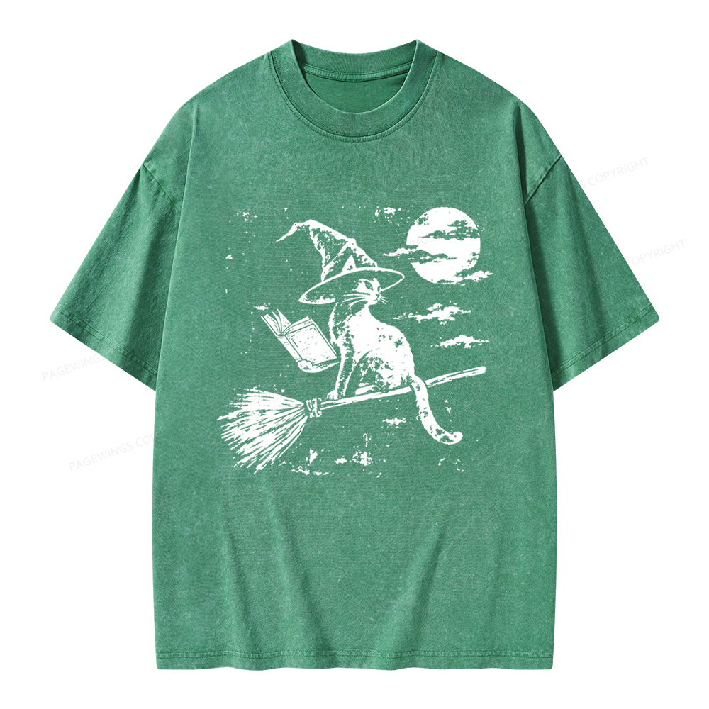 Pagewings Witchy Cat Unisex Washed T-shirt