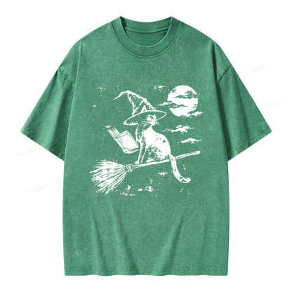 Pagewings Witchy Cat Unisex Washed T-shirt