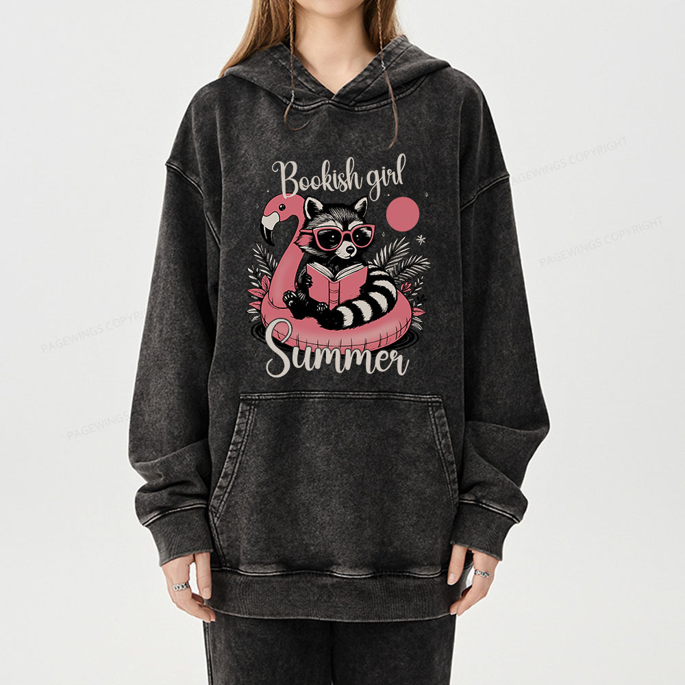Pagewings Feral Bookish Girl Summer Unisex Washed Hoodie