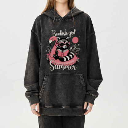 Pagewings Feral Bookish Girl Summer Unisex Washed Hoodie