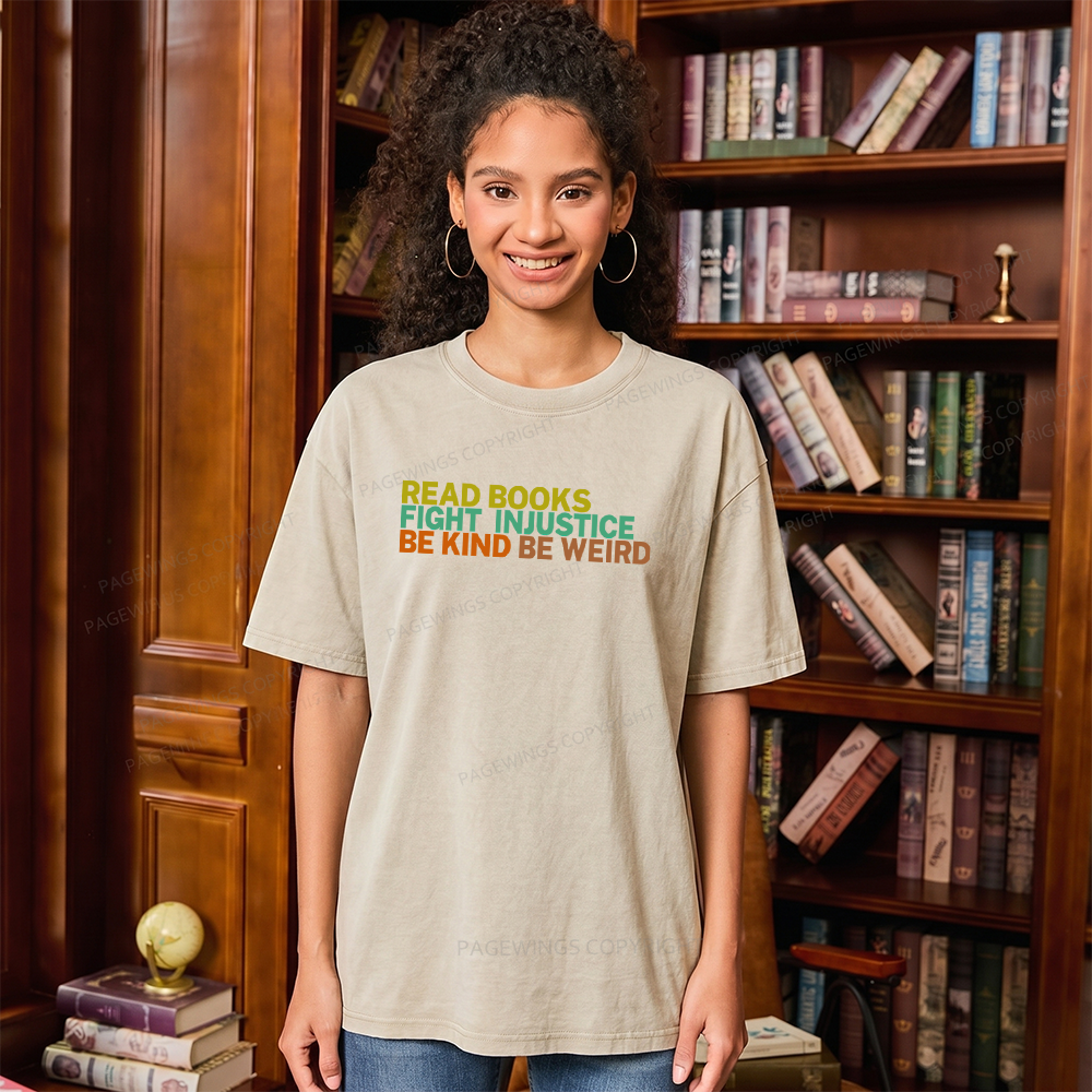 Pagewings Read Books Fight Injustice Be Kind Unisex Washed T-shirt