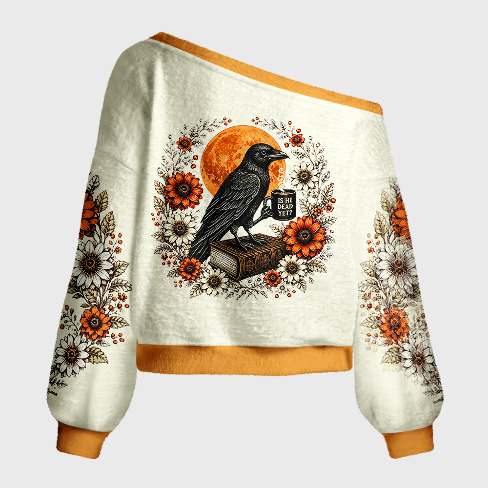Pagewings Reading Crow Off Shoulder Ugly Knit Sweater
