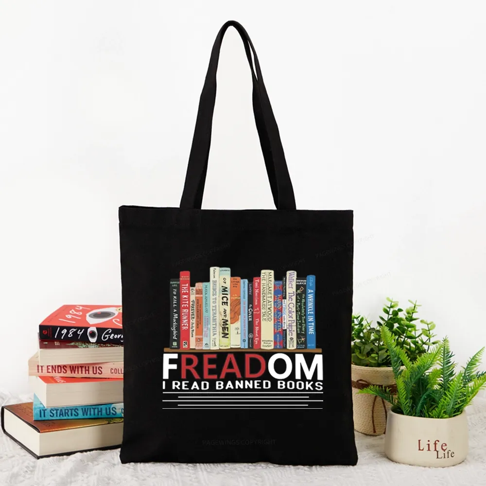 Pagewings Freadom I Read Banned Books Tote Bag