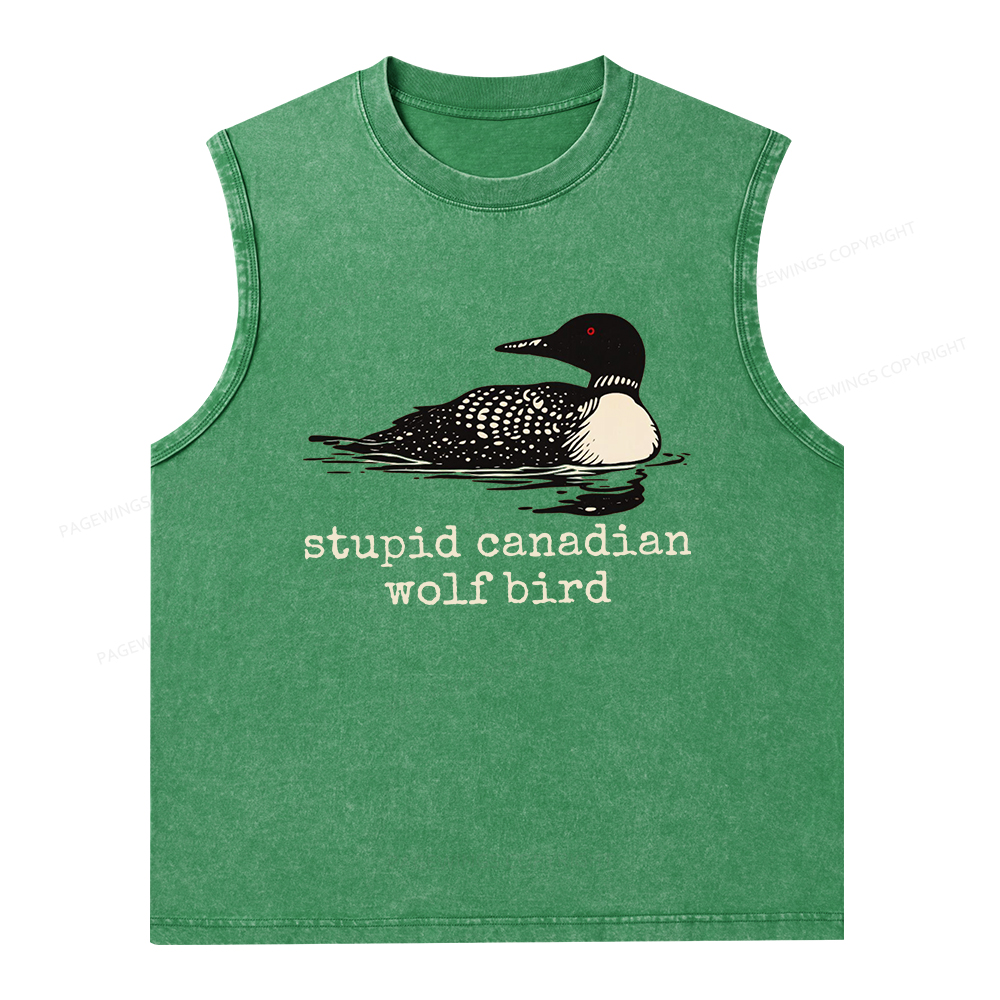 Pagewings Stupid Canadian Wolf Bird Unisex Washed Tank Top