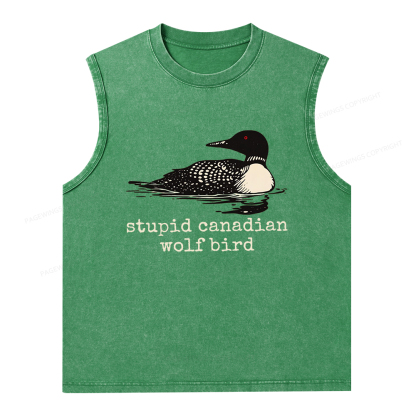 Pagewings Stupid Canadian Wolf Bird Unisex Washed Tank Top