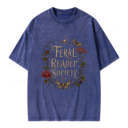 Pagewings Feral Reader Society Unisex Washed T-shirt