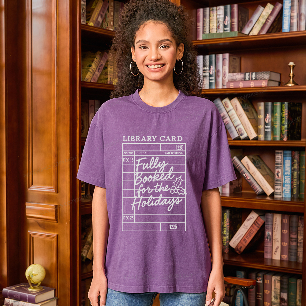 Pagewings Library Card Christmas Unisex Washed T-shirt