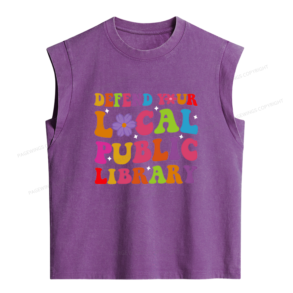 Pagewing Defend Your Local Public Library Women's Washed Tank Top