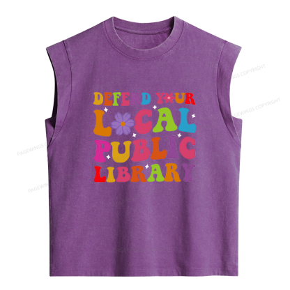 Pagewing Defend Your Local Public Library Women's Washed Tank Top