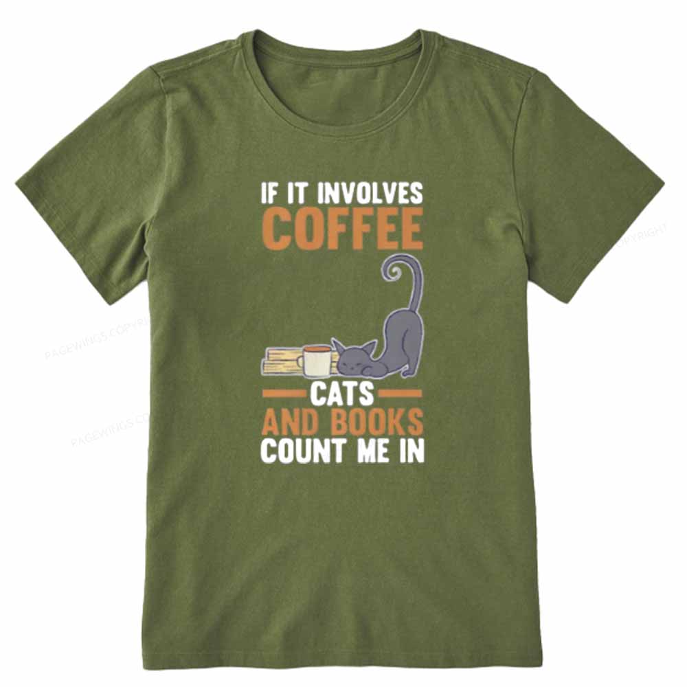 Pagewings Cats Reading Books Coffee Unisex Classic T-shirt